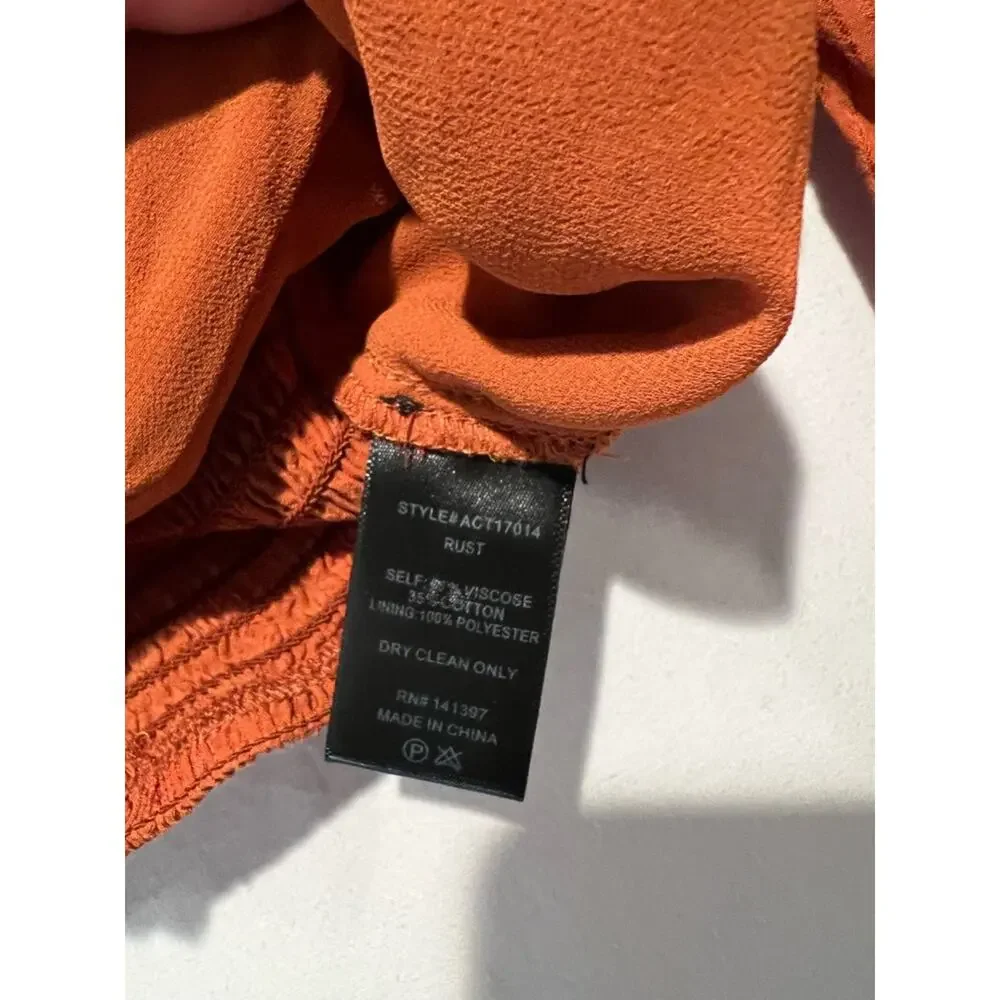 ASTR The Label Rust Smocked Crop Top Puff Sleeve Hook Front XS
